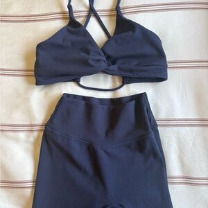 Ptula Navy Two-Piece Active Set - Twist Front Sports Bra & High Waist Leggings